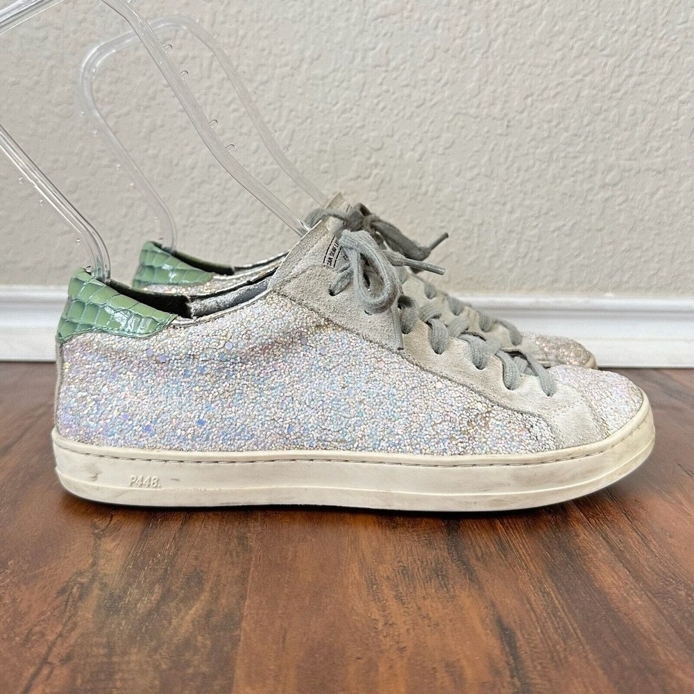 P448 20mm John Glittered Leather Sneakers Low Top in White